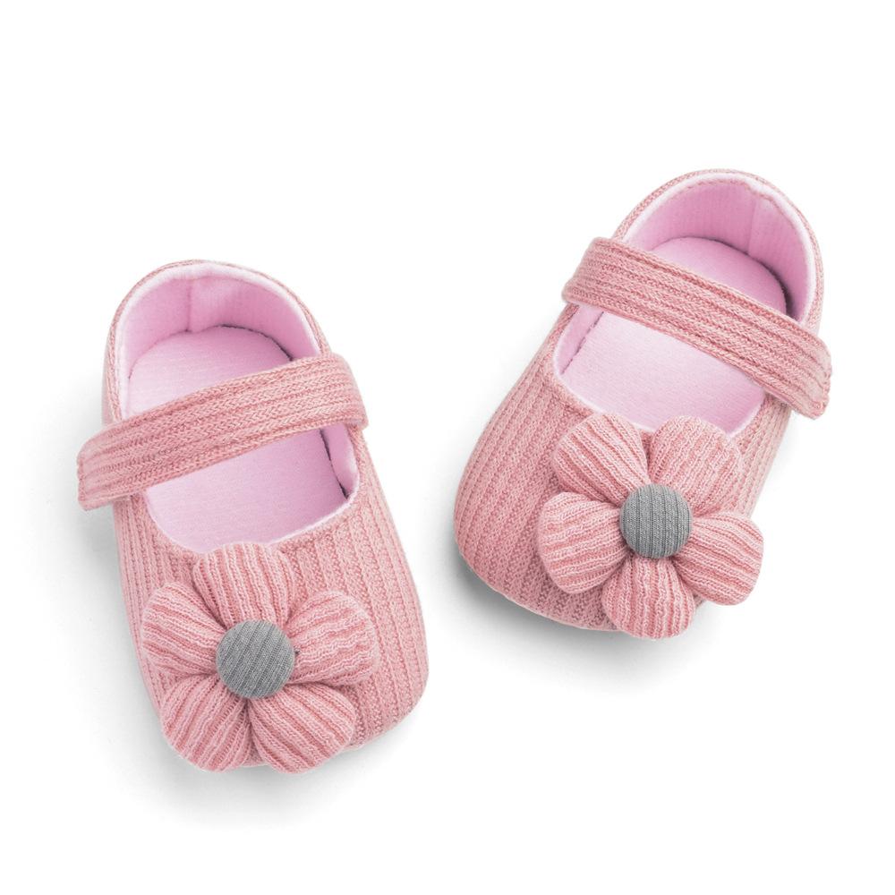 Baby First Walkers Woolen Knitting Cotton Flower Bow Princess Soft Bottom Baby Casual 0-3 M Old Newborn Indoor Shoes