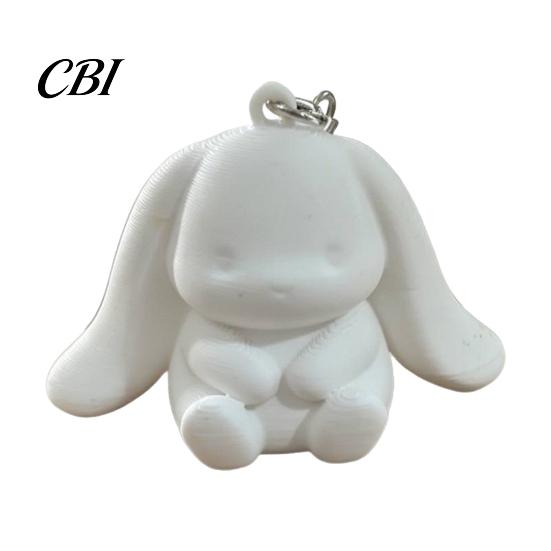 Bag Hanging Pendant 3D Printed Big Ear Bunny Keychain, Cute Cartoon Rabbit Charm Animal Key Ornament with Metal Ring, Kawaii Backpack Ring Accessory белый