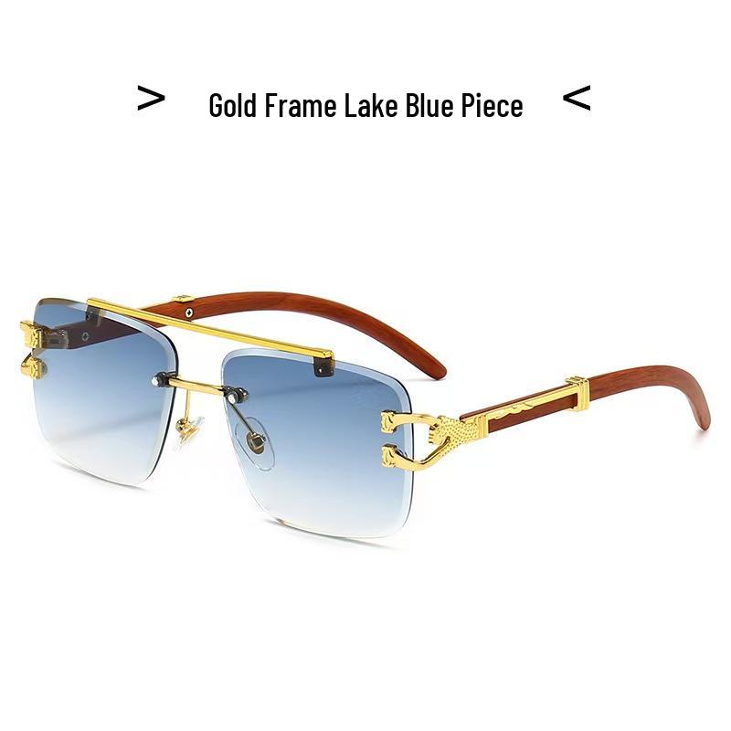 

Солнцезащитные очки без оправы с текстурой дерева и головой леопарда, унисекс, с двойной перекладиной и гранью с алмазной резкой - Трендовые очки для трансграничной торговли.