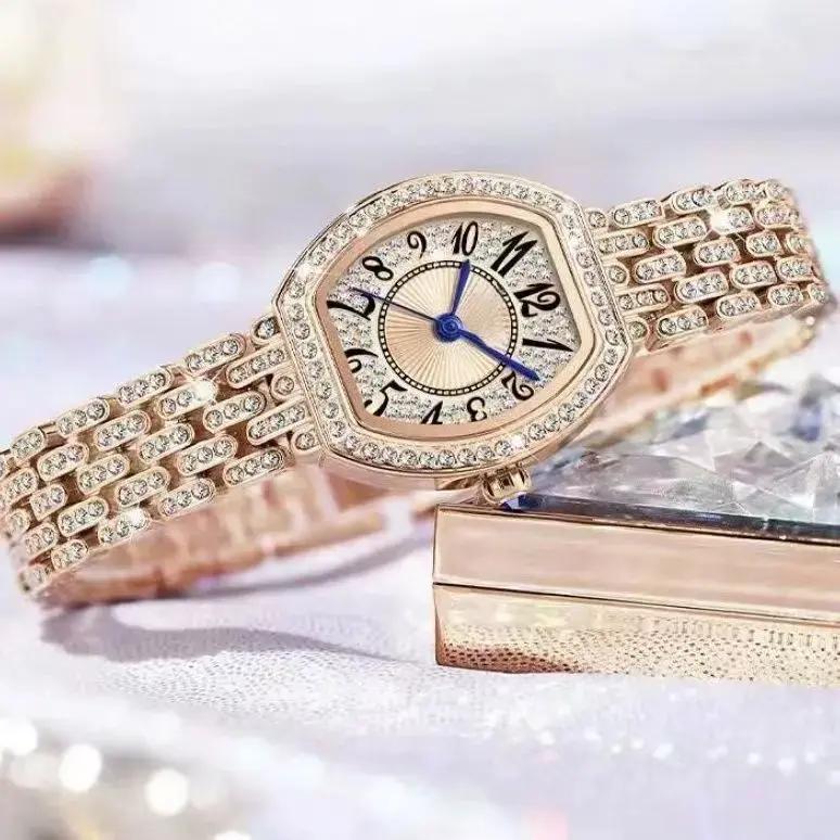 Francuskie diamentowe zegarki imprezowe o wysokiej wartości luksusowe retro modne proste trendy damskie zegarki w kształcie beczki ze strasem