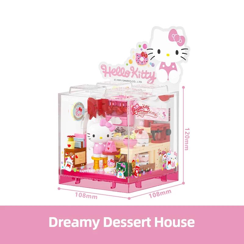 Sanrio Store Building Blocks Hello Kitty Kuromi Pochacco PomPom Bakery Dessert House Ocean Restaurant Shop Model Mini Brick Toys