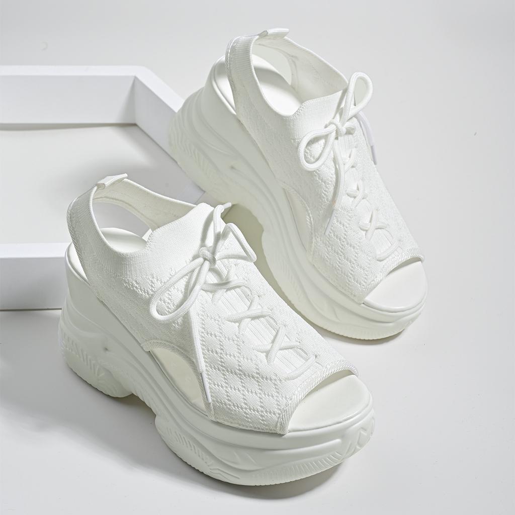 2025 European and American platform sandals women's summer fly-woven mesh fish mouth wedge sandals foot casual shoes women