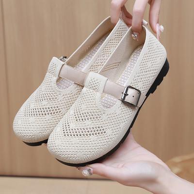 Cloth Shoes Women's New Genuine Soft Sole Middle-aged and Elderly Mother Shoes Breathable Flying Knitted Shoes Light and Casual