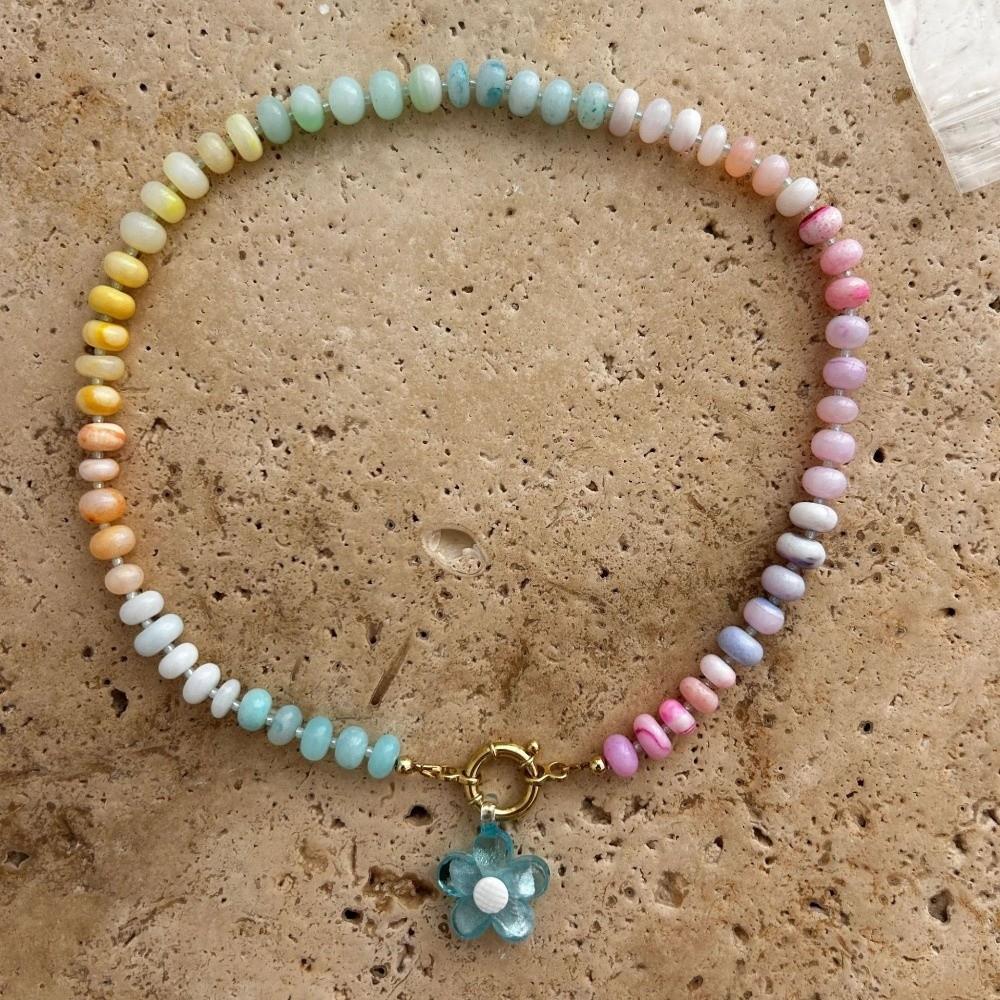 Bohemian Rainbow Beaded Necklace Ocean Style Choker Necklace New Flower Pendant Necklace  Jewelry
