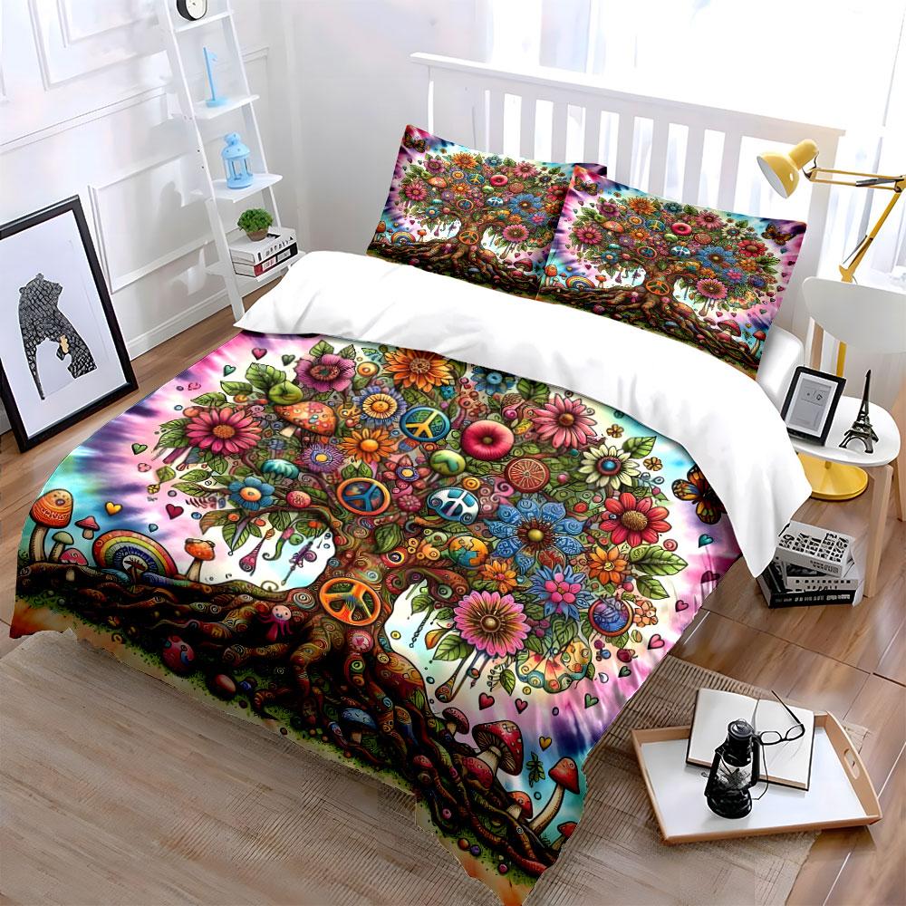 Colorful Tree Hippie Bohemian Decor Multiple Sizes Kid'S And Adults' Bedroom Exquisite 3Pc Bedding Set, Gift