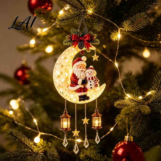 Indoor Christmas Tree Decorations Santa Moon Hanging Lamp Iron LED Lighted Ornament Holiday Decoration Enthusiast Gift Glowing Atmosphere Light for
