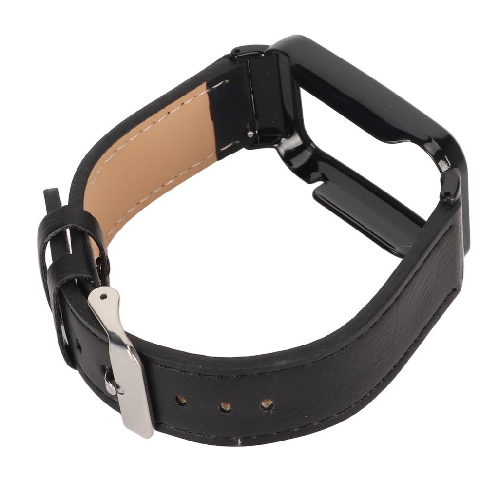 PU Leather Watch Band Waterproof Replacement Watch Wristband with Black Stainless Steel Case for   Band 7 Pro