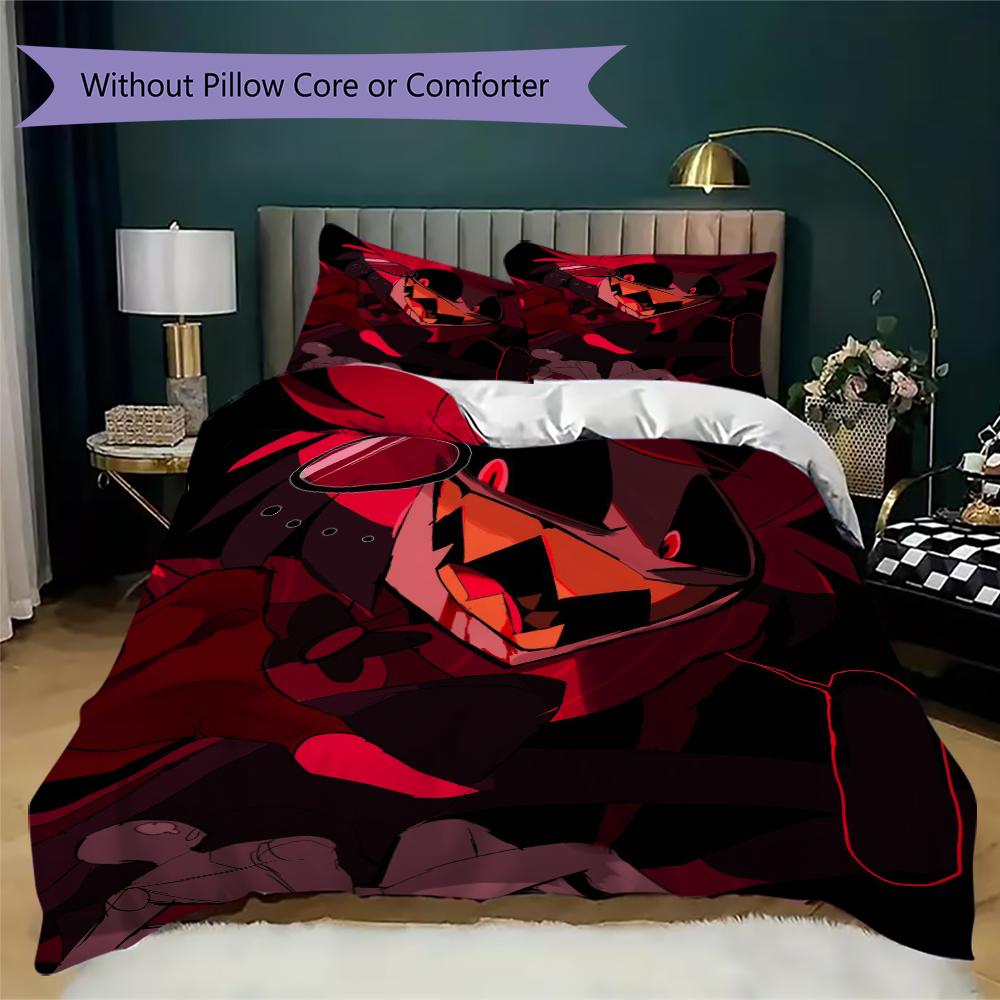 Hazbin Hotel Muster Bettwäsche Steppset Bettbezug Kissenbezug Heimdekoration Geburtstagsgeschenk (1 * Bettbezug + 2 * Kissenbezug ohne Füllung)32