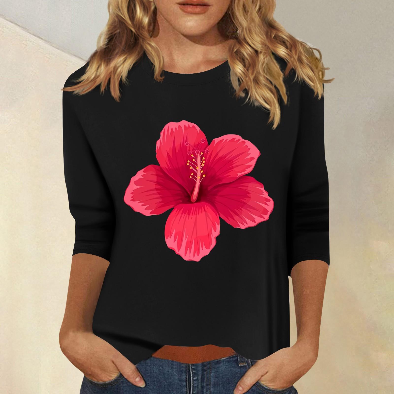 

Жіночий модний повсякденний топ із сімома рукавами та круглим вирізом M чорний