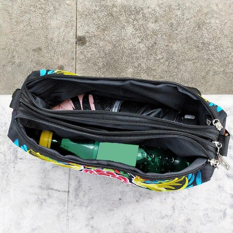 1PC Women's Embroidered Flowers Nylon Crossbody Bag Ladies Luxury Large Capacity Travel Shoulder Bags