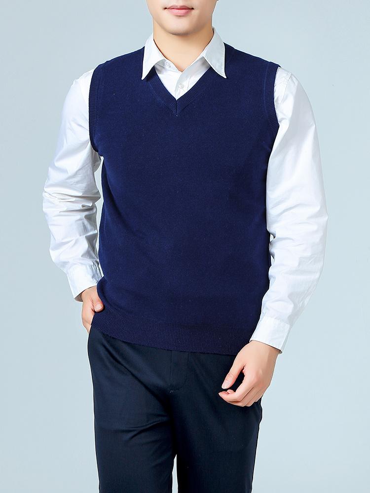 100% Merino Reine Wolle Herren V-Ausschnitt Weste Ärmellos Pullover Herbst Winter Dick Lässig Mode Gestrickt Kaschmir Pullover