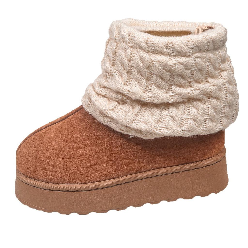 Fashion 2025 New Platform Snow Boots Women's Winter Fashion Round Toe Suede Paneled Yarn Plus Fleece Thickened Flat Cotton Boots