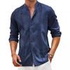 New Men's Cotton Linen Button Cardigan  Solid Color Stand Collar Casual Long Sleeve Top