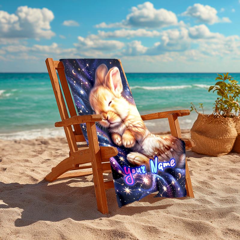 1PC Custom Name "Space Dreams Bunny" Beach Towel Highly Absorbent And Sand-Resistant Towel for Swimming, Pool, Yoga, And Travel Lightweight