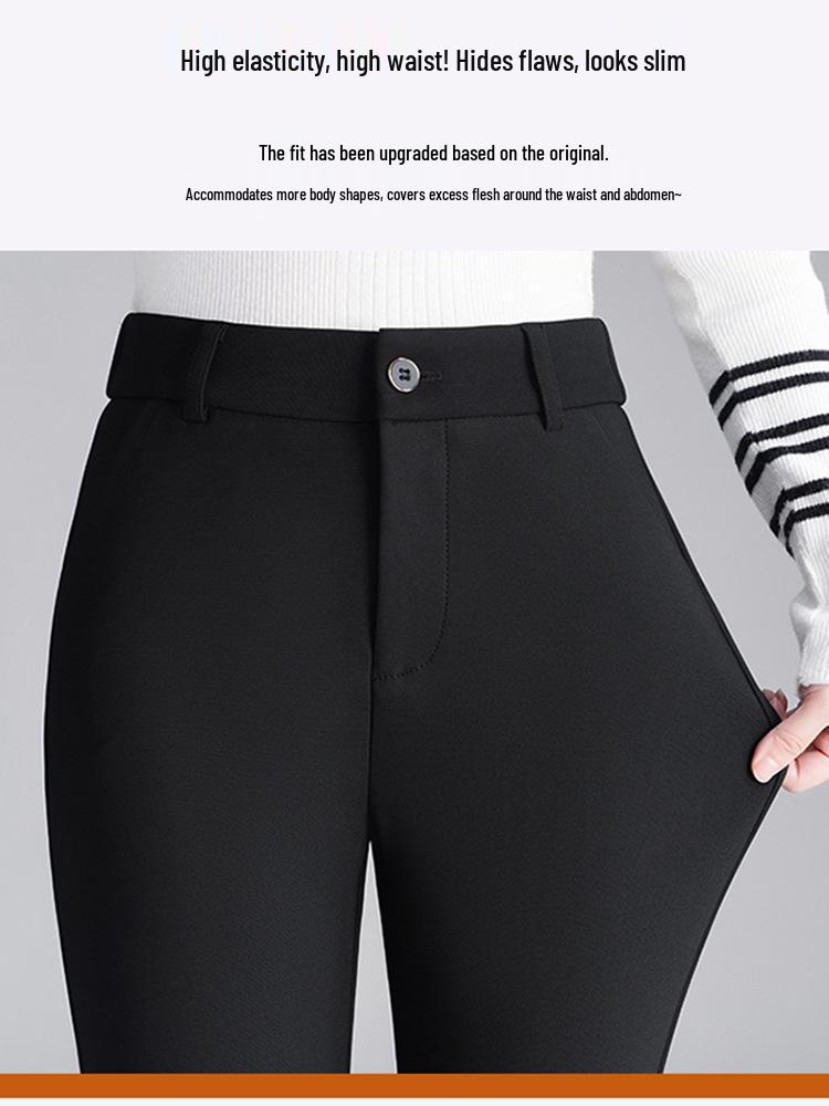 Women's Fleece-Lined Micro-Flare Pants - Slimming, Stretchy, Versatile Bell Bottoms for Autumn/Winter, Black Fashion.