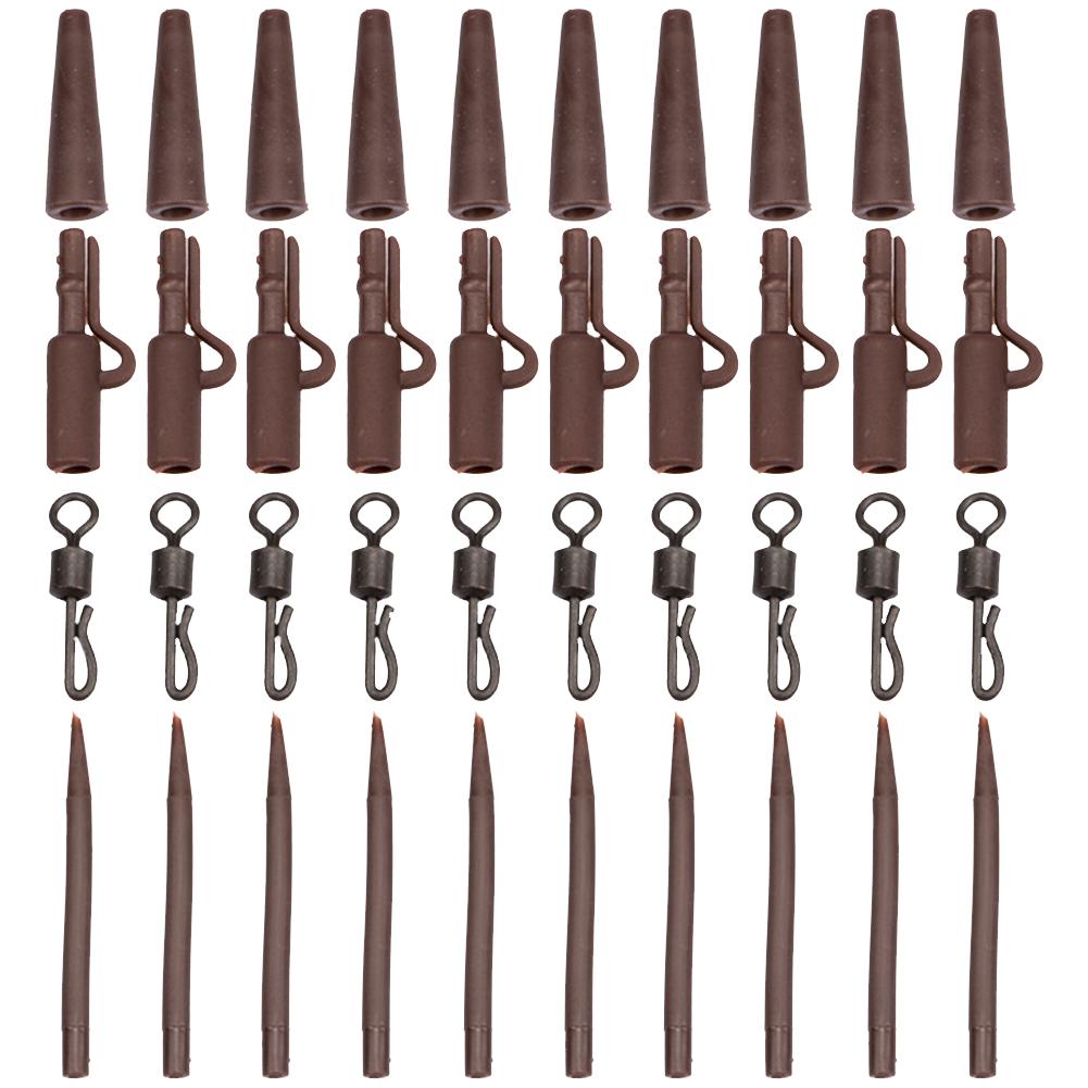 

40Pcs Carp Fishing Kit Clip Quick Change Swivel Tail Sleeves Carp Fishing Terminal Fishing Accessories for Carp Fishing Rig коричневий