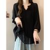 Ruffles Belly-Covering Chiffon Shirt Loose Slim Looking Short Sleeve