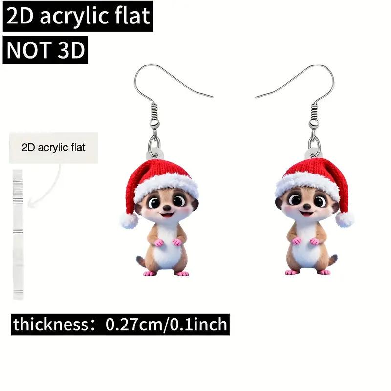 Cross-border new cute meerkat earrings, wearing a Christmas hat, Christmas gift design sense cartoon animal earrings