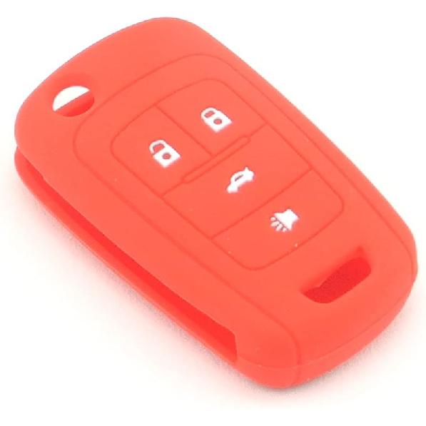 

Silicone Protecting Vehicle Remote Start Key Case Cover Fob Holder for Chevrolet 4 Button Camaro Cruze Equinox Malibu Orlando Sonic (Red) червоний