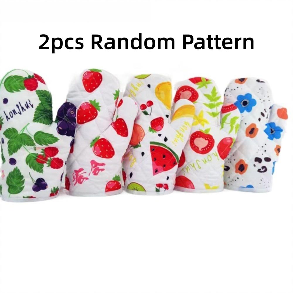 

2pcs Kitchen Gadgets Heat-insulating Gloves Anti-scald Mitts Cooking Microwave Gloves 2pcs Random Pattern