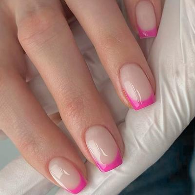 Rose Press On Nail Almond Fake Nail Glossy Stick On Nail Full Cover False Nail Acrylic Glues On Nail for Womens Girls