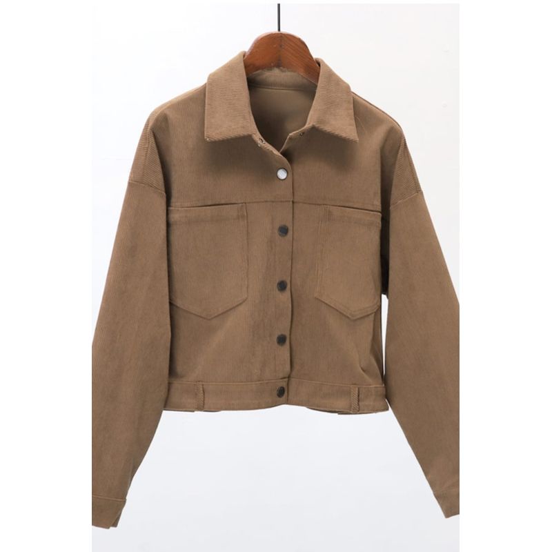Spring New Arrival Women's Clothing Fashion Style Corduroy Long Sleeves Casual Lapel Short Coat Single-Breasted Pure Color Coat