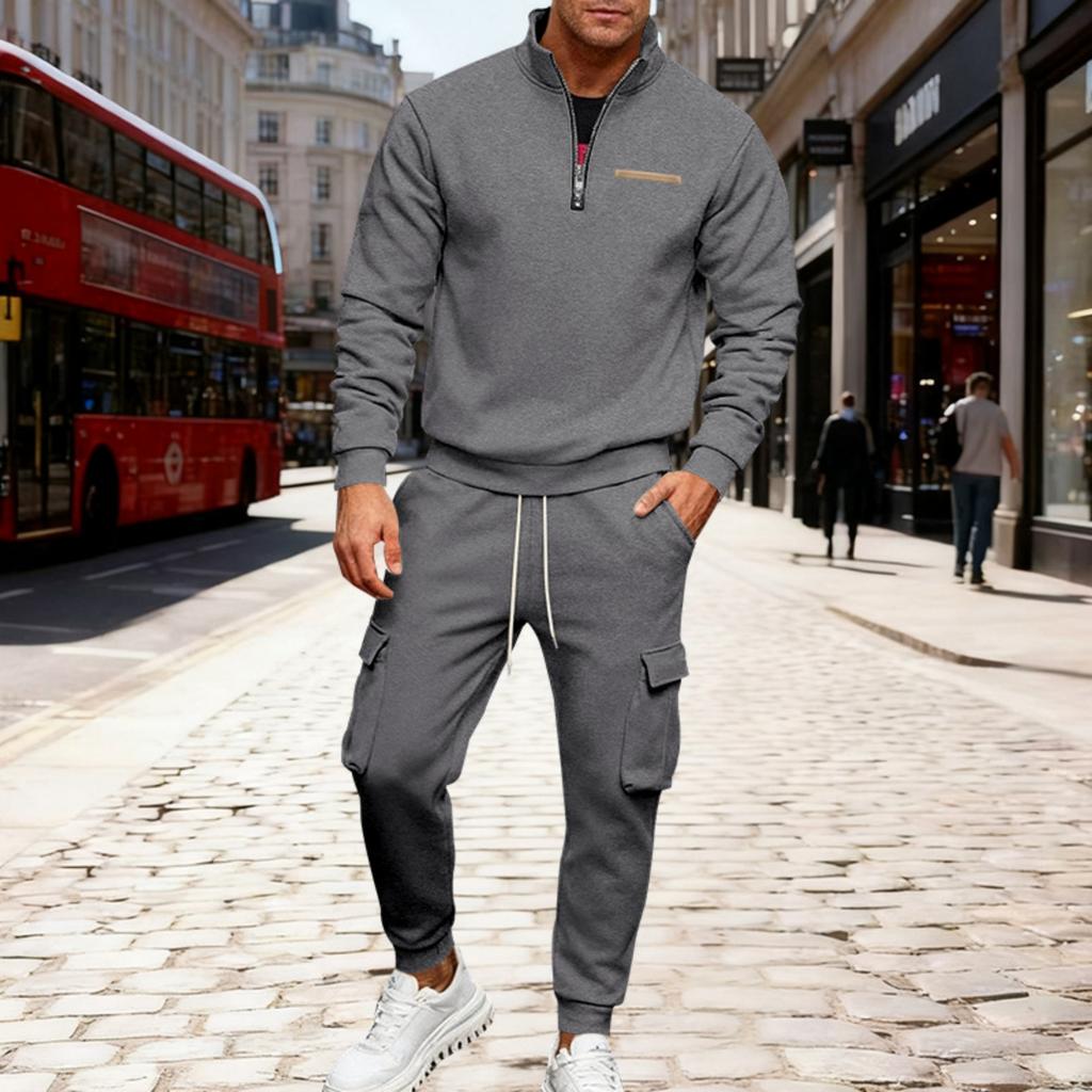 Sudadera de Invierno para Hombre con Cremallera y Múltiples Bolsillos, Conjunto de 2 Piezas, Pantalón de Chándal Personalizado