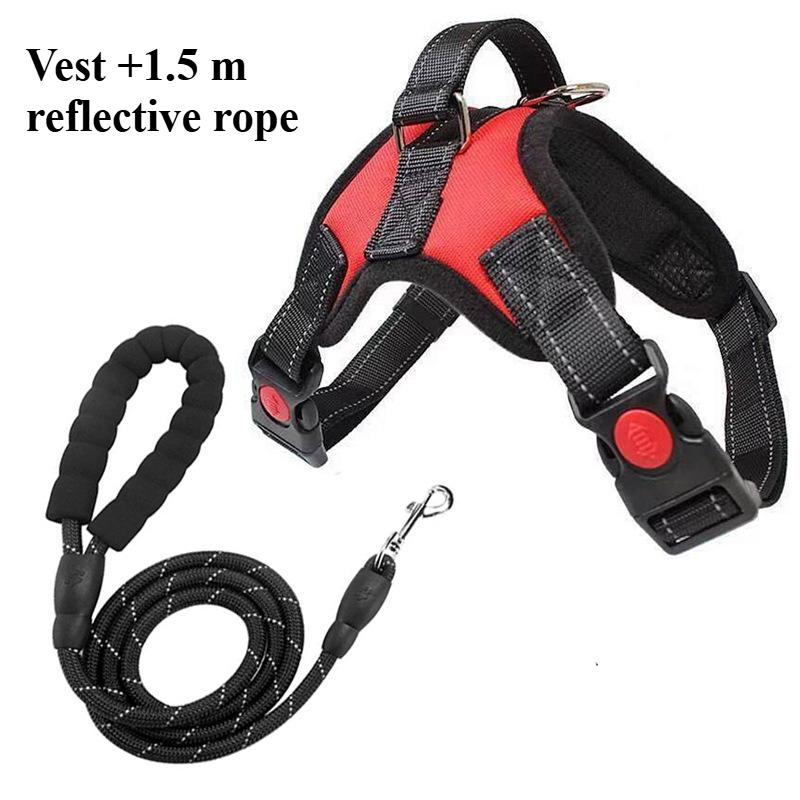 Dog Harness with Refelective Leash Adjustable Outdoor Small Medium Large Dog Labrador Harnesses Red Black Pet Harness Rope Set XS