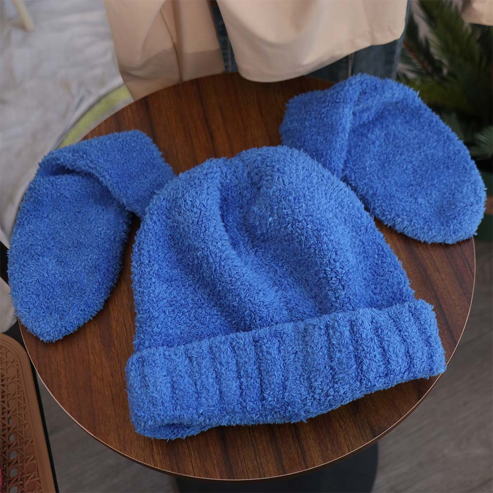 Knitted Rabbit Ear Hats Solid Color Plush Skull Cap Funny Women Beanie Hat  Ski