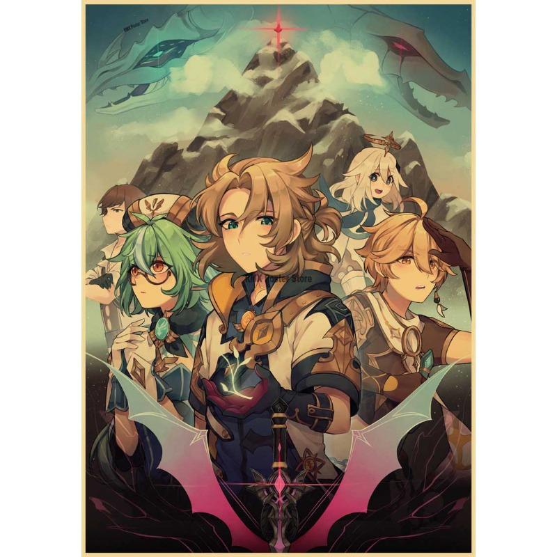 Genshin Impact Cartoon Character Posters Kraft Paper Prints Home Room Decor Study Bedroom Bar Cafe Wall Paintings Wall Stickers