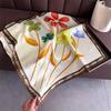 Flower Designer Scarf Women Silk Scarves Square Bandana Hijab Wrap Neckerchief Shawl Kerchief Hair Band Foulard Luxury