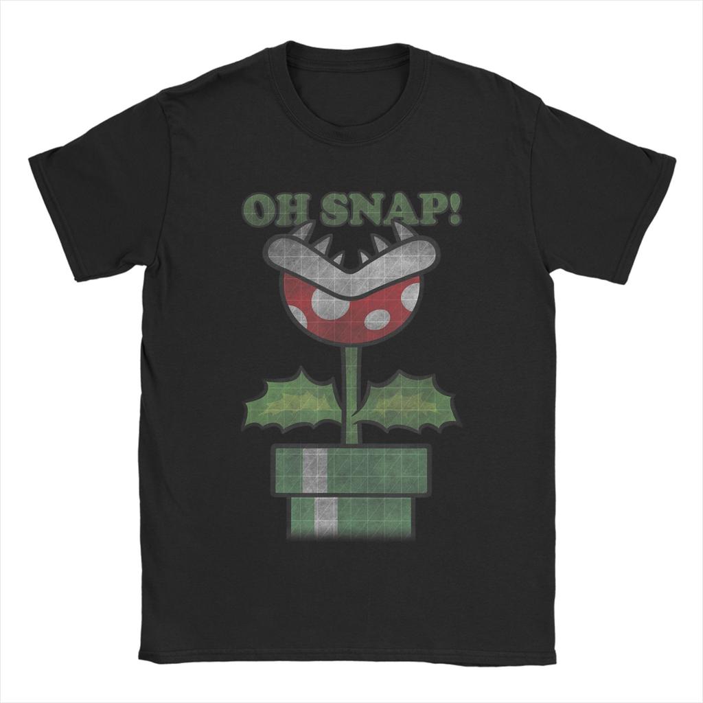 Super Marios Piranha Plant Oh Snap Vintage T Shirt Mens Cotton Humor TShirts Tee Shirt Short Sleeve Tops 4XL 5XL