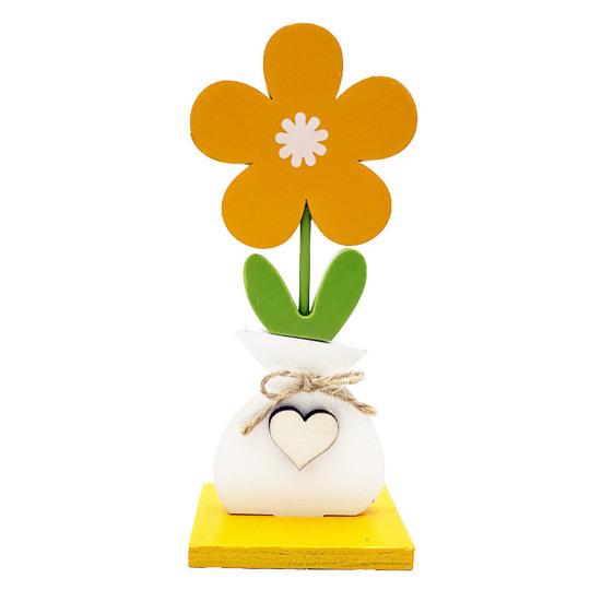 Yousheng 5Pcs/Set Wooden Flower Ornament with Base Boho Farmhouse Rustic 3D Colorful Flower Wood Table Sign Centerpiece Home Office Desktop Decoration