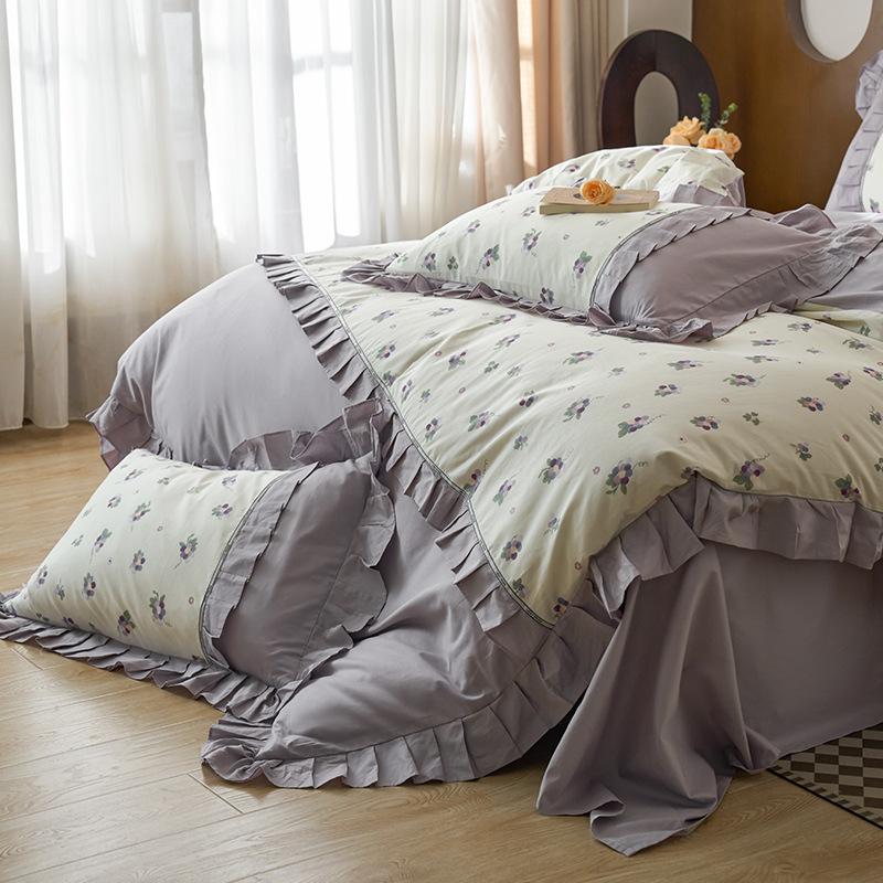 

Корейский кружевной комплект из четырех предметов с мелким цветочным рисунком из чистого хлопка для девочек в стиле принцессы с рисунком простыня для пододеяльника 1.8m bed