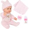 12 Inch Baby Dolls Set with Accessories and Clothes,Newborn Girls Baby Doll with Soft Sleep Bassinet Bed Crib Pillow Blanket Pacifier Feeding Bottles