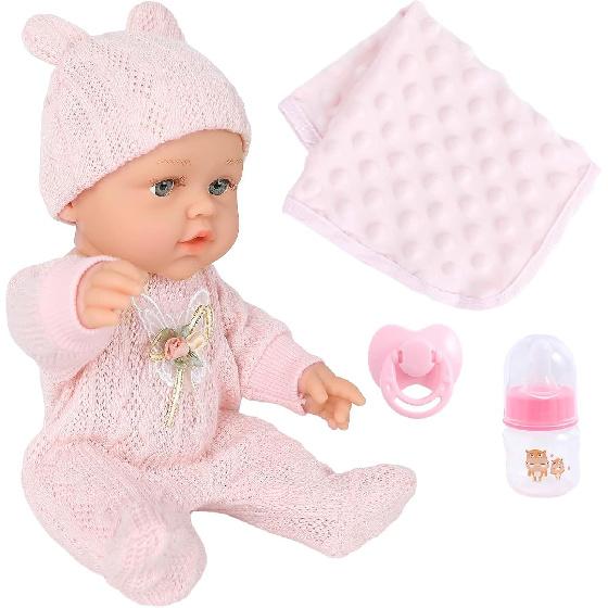 12 Inch Baby Dolls Set with Accessories and Clothes,Newborn Girls Baby Doll with Soft Sleep Bassinet Bed Crib Pillow Blanket Pacifier Feeding Bottles