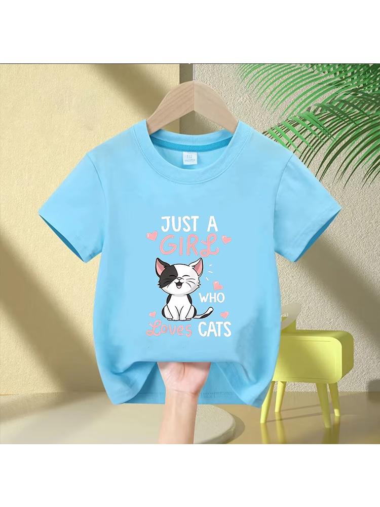 Kids Girls Just a Girl Who Loves Cats Graphic TShirt Soft Cotton Crew Neck Tee Casual Summer Wear for School Playdf0020