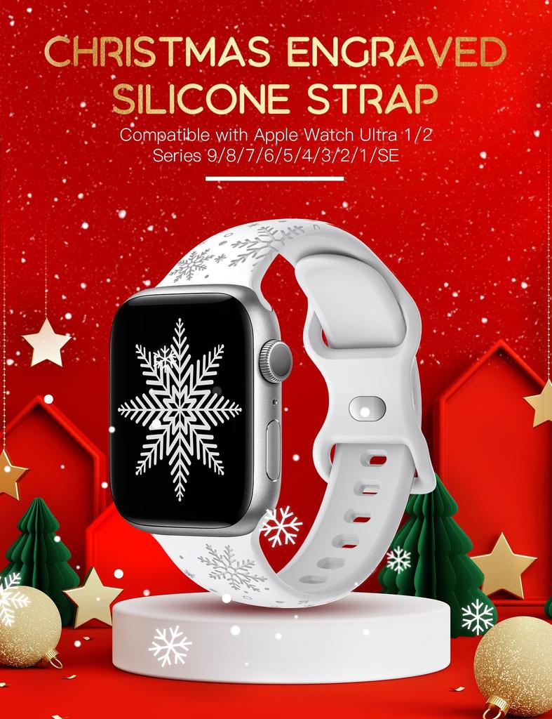Christmas Strap For Apple Watch Bands 49mm 46mm 45mm 44mm 42 40mm Engraved Bracelet Correa IWatch Series 11 10 SE 9 8 7 Ultra2 3