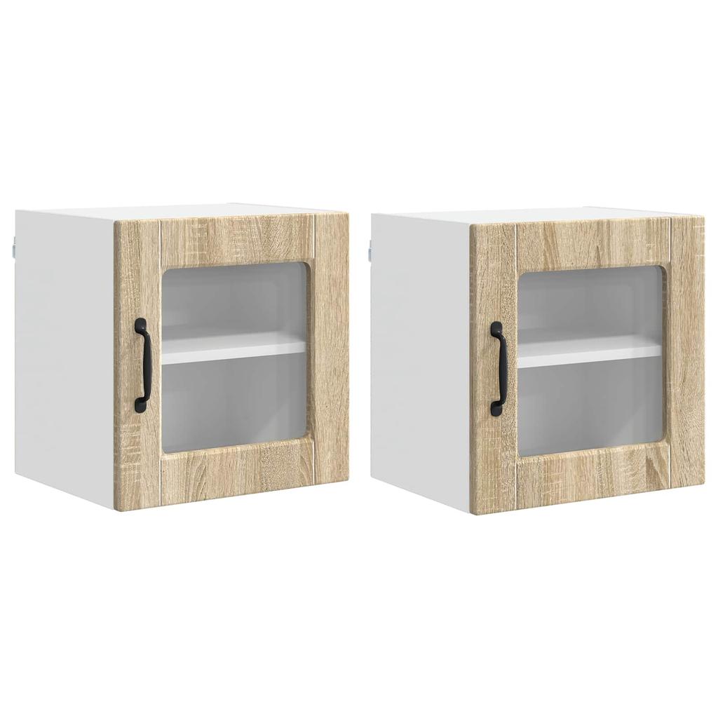 Wall Mounted Glass Cabinet PORTO 2 Pcs Sonoma Oak 40 X 31 X 40 Cm