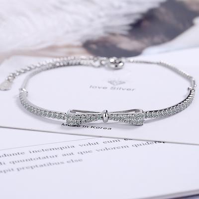 New 925 Sterling Silver Adjustable Chain Crystal Bowknot Charm Bracelet &Bangle For Women Elegant Wedding Jewelry Sl067
