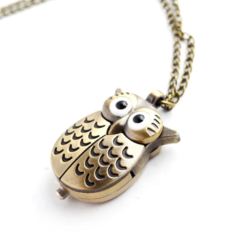 Vintage Men Women Alloy Retro Owl Shape Clock Pendant Long Necklace Chain Watches Birthday Gifts