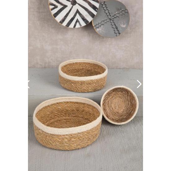 Natural Wicker Basket Organizer, Bathroom Organizer, White Striped 3 Sizes