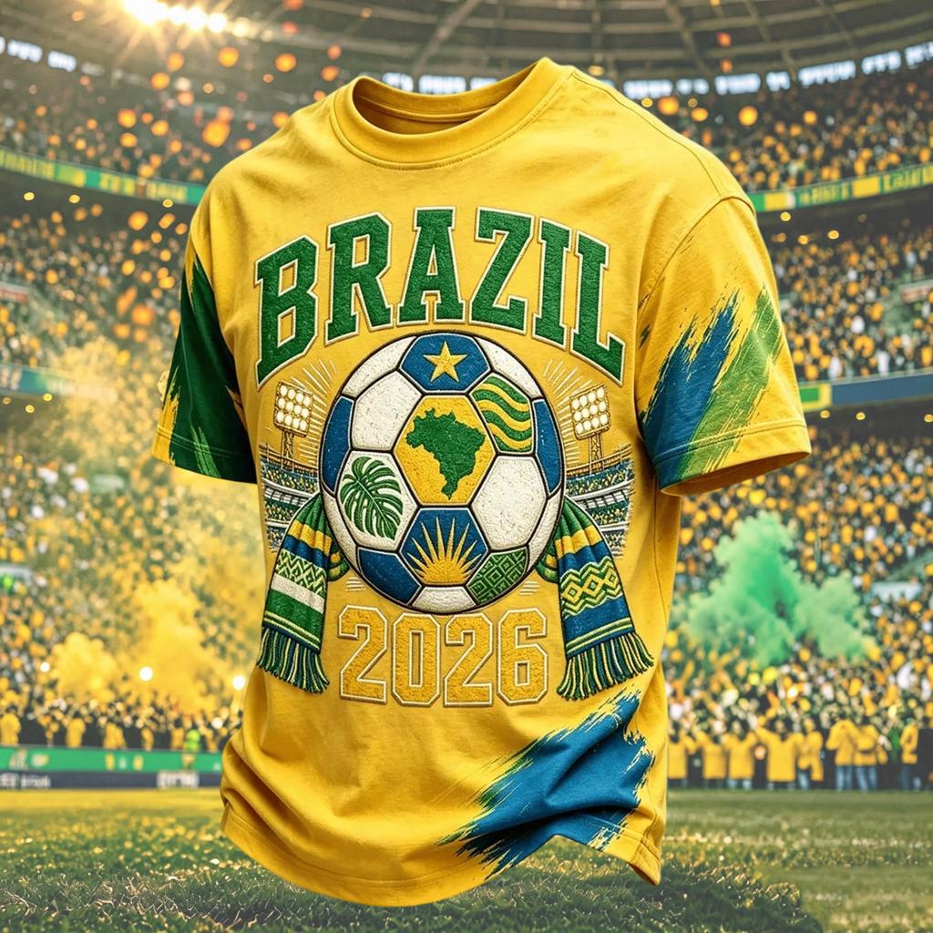 Men's Short Sleeve Graphic T-Shirt with Soccer Print, Breathable & Comfortable Neck, for Fan Celebrations