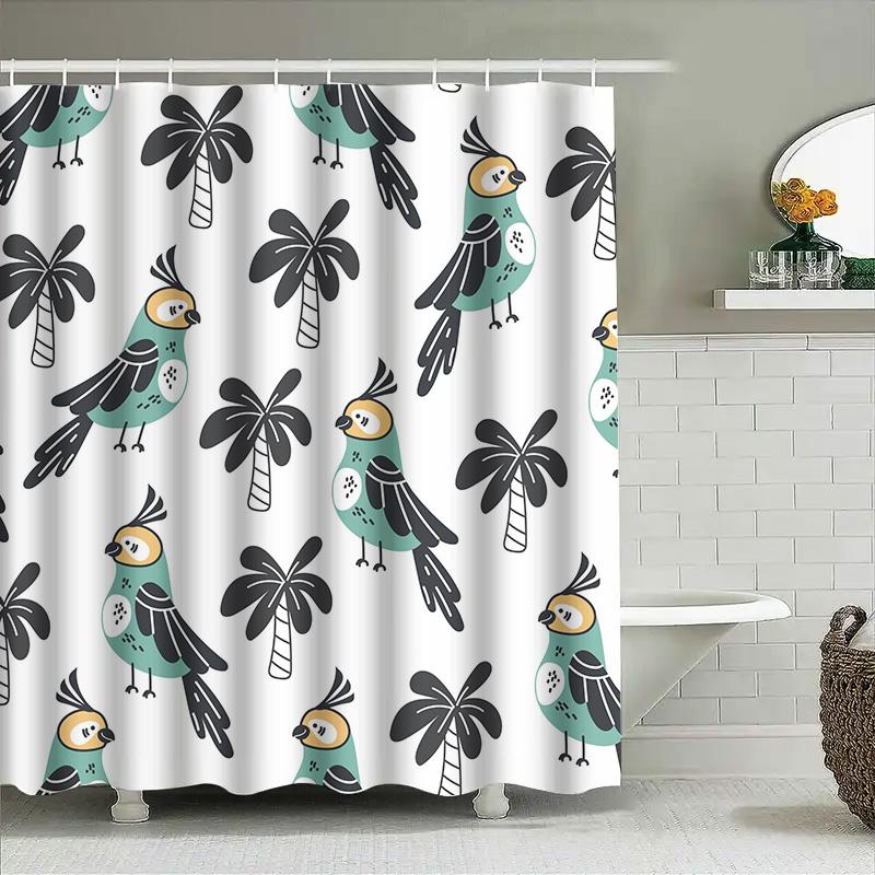 

Green Bird Tropical Palm Tree Shower Curtain Bathroom Decor Home Supplies Easy for Kids Room Waterproof Fabric Fa 90x180cm