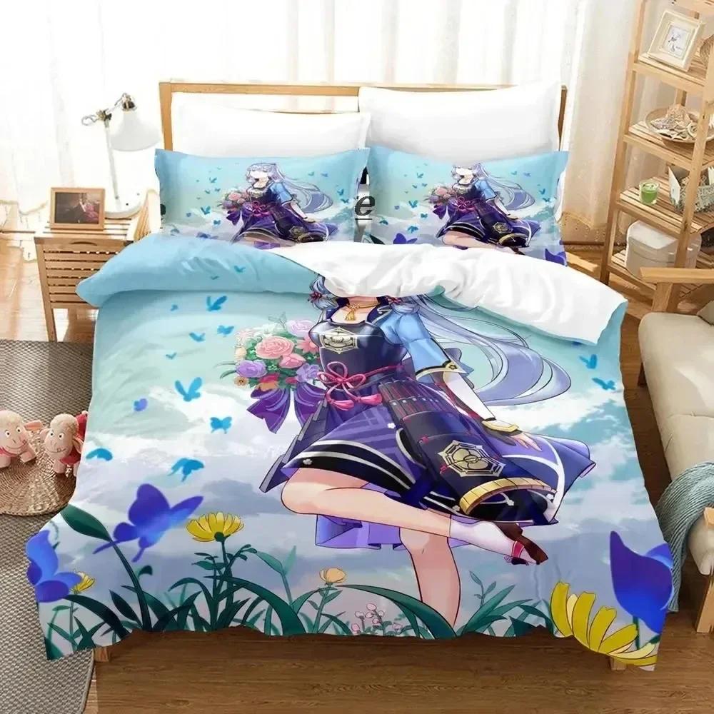 Game Genshin Impact Kamisato Ayaka Bedding Set Printed With Pillowcase Bed Duvet Cover Soft Single Double Queen Super King Size