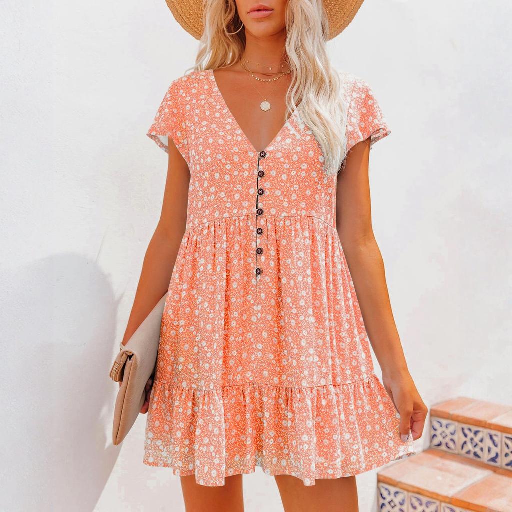 Women's Striped Shirt Dress Short Sleeve Button Front Casual Loose Fit Dress