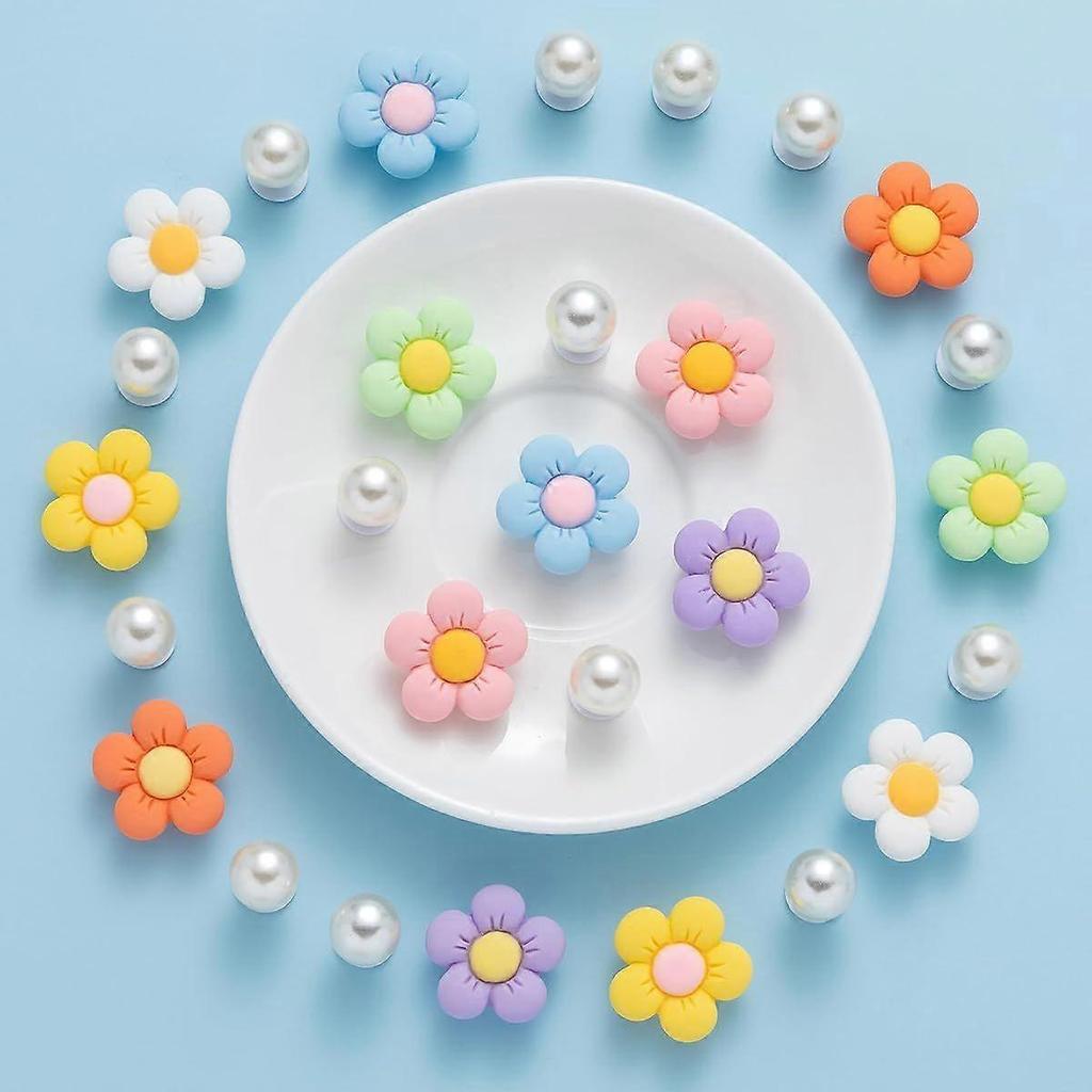 28pcs Flower Shoe Charms for Croc Clog Sandals Bracelets Accessories Decoration Cute Designer Shoe Charms Pearl Shoe Charms for Girls Kids Teens Adult