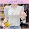 Embroidered Short Sleeve Shirt For Women With 3d Pattern And Stand Collar