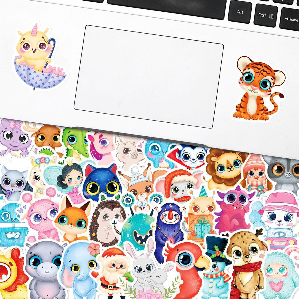 50 Big-Eyed Animal Stickers Cute Cartoon Big-Eyed Cute Stickers Small Animals Daquan Children'S Stickers Puzzle