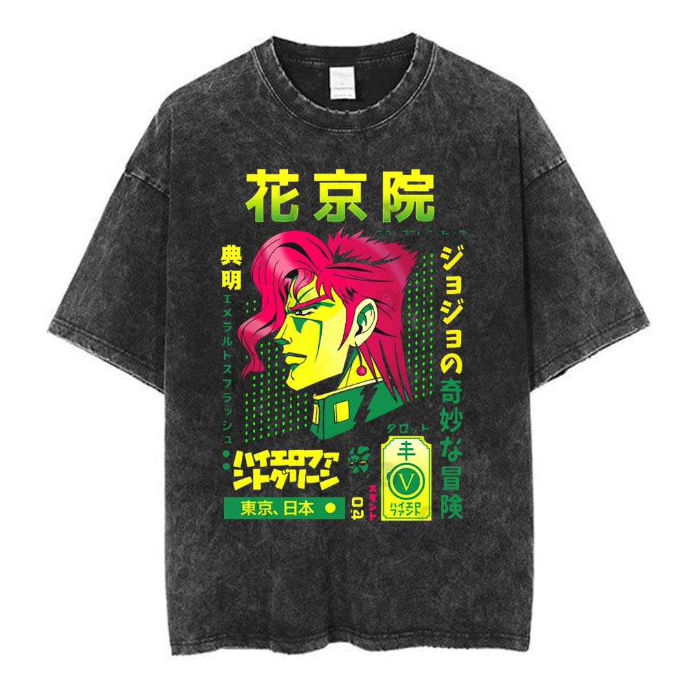 Jolyne Cujoh Stone Ocean Vintage Washed T Shirt Anime Jojo Bizarre Adventure T-shirts Casual Cotton Short Sleeve T Shirts Unisex